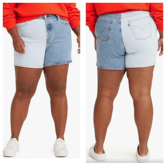 NWT Levi's Women's 501 Original High-Rise Two-Tone Blue Jean Shorts Size 24W. - Picture 1 of 13